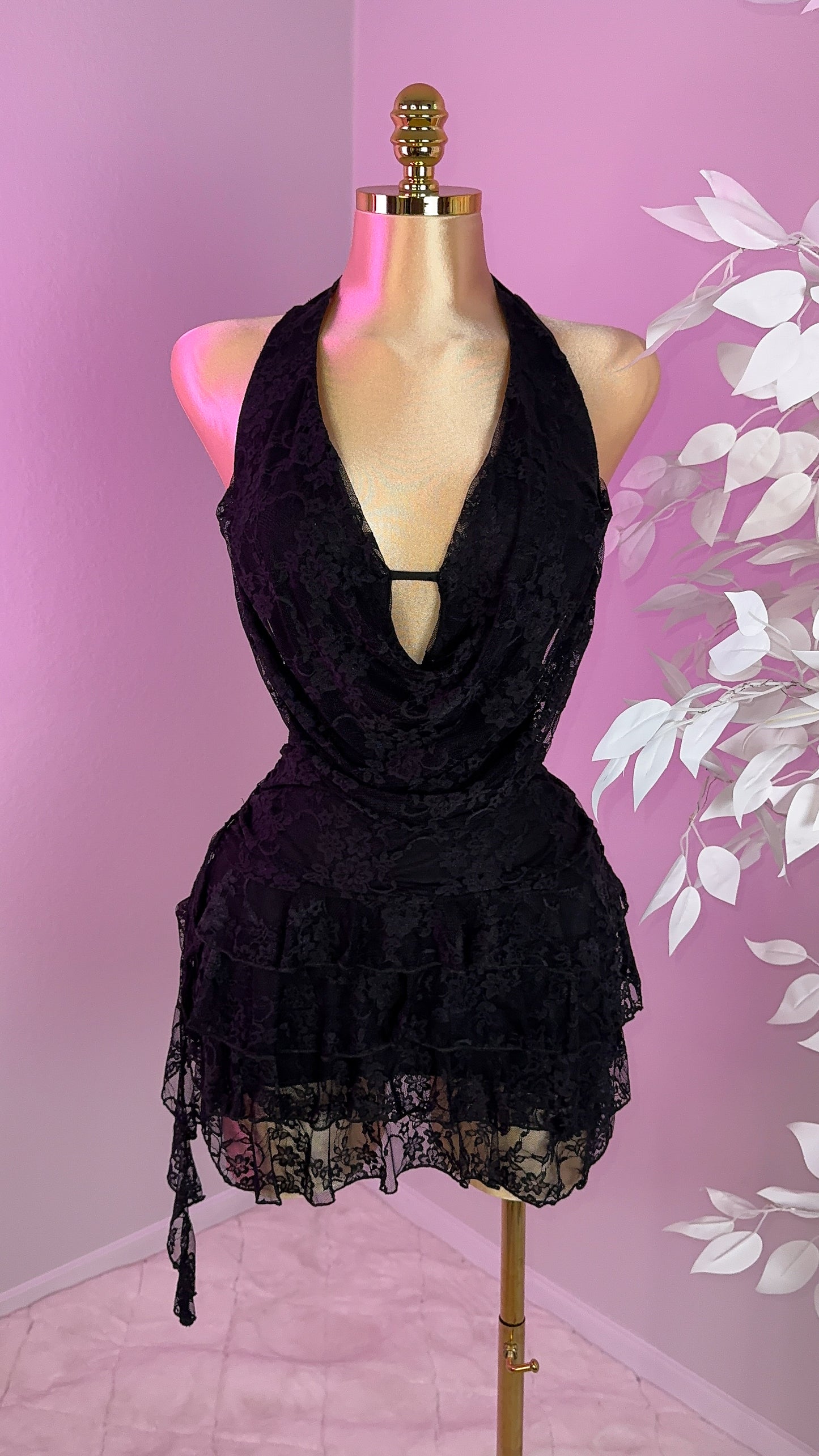 Teresa Floral Lace Romper Dress - Black