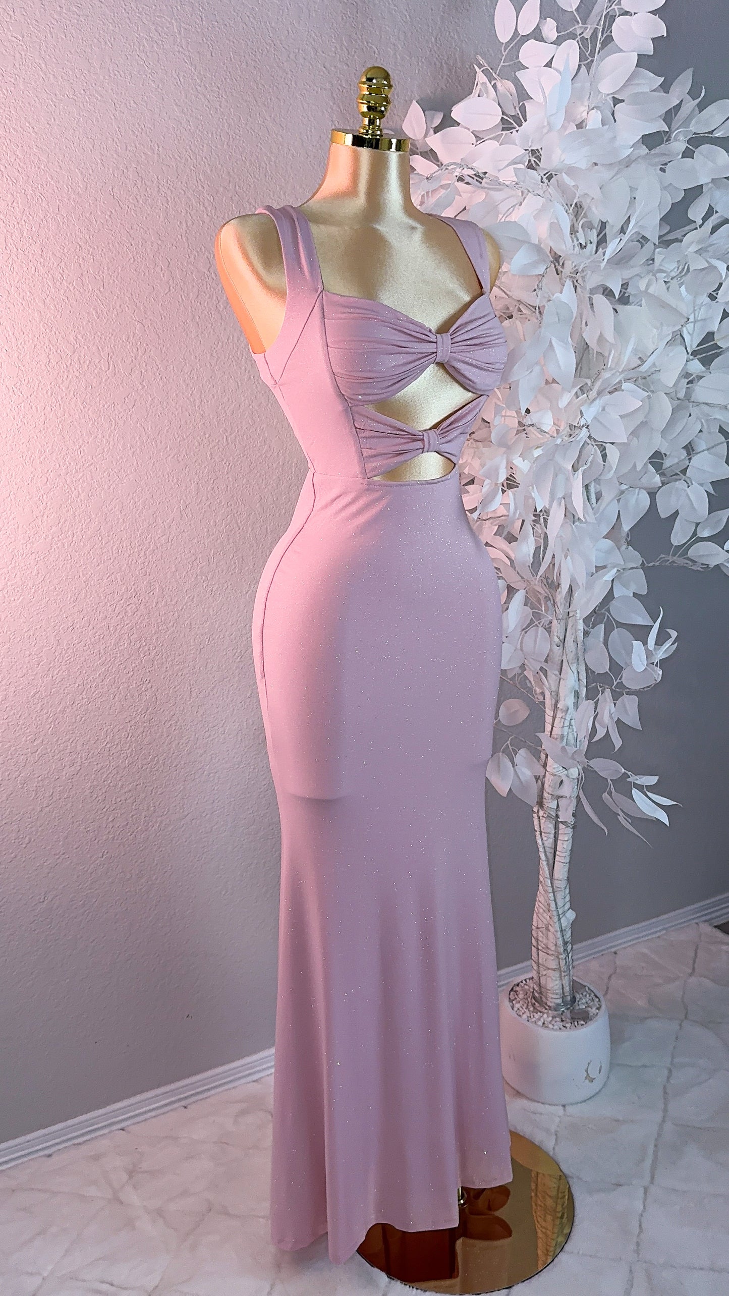 Mia Bow Glitter Maxi Dress - Pink