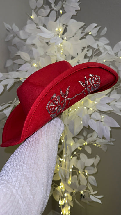 Selena Rhinestone Western Hat - Red