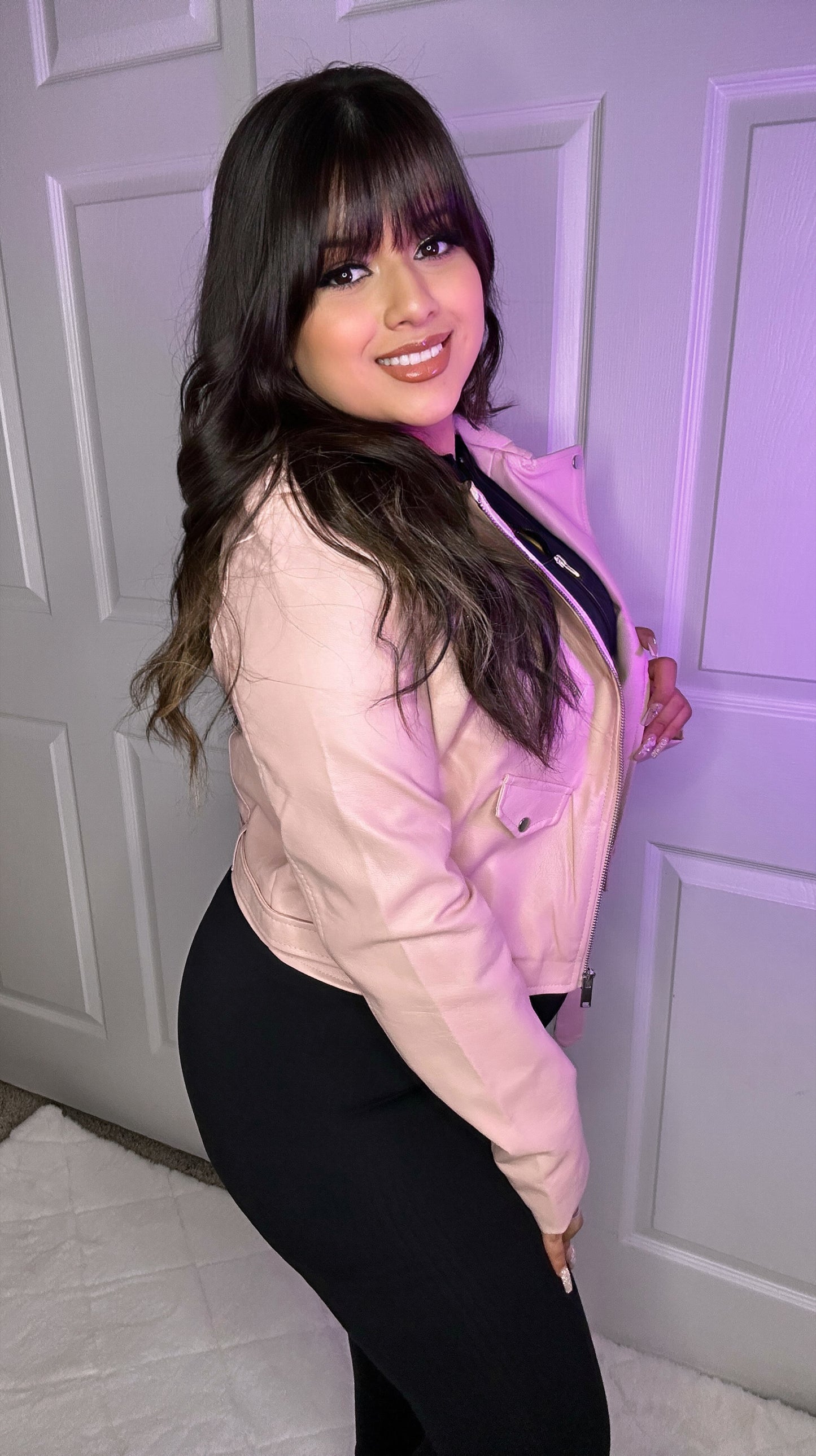 Isabelle Biker Leather Jacket - Pink