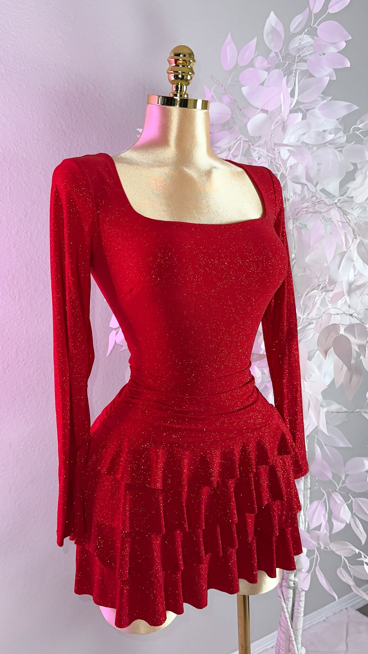 Itzel Glitter Romper Dress - Red