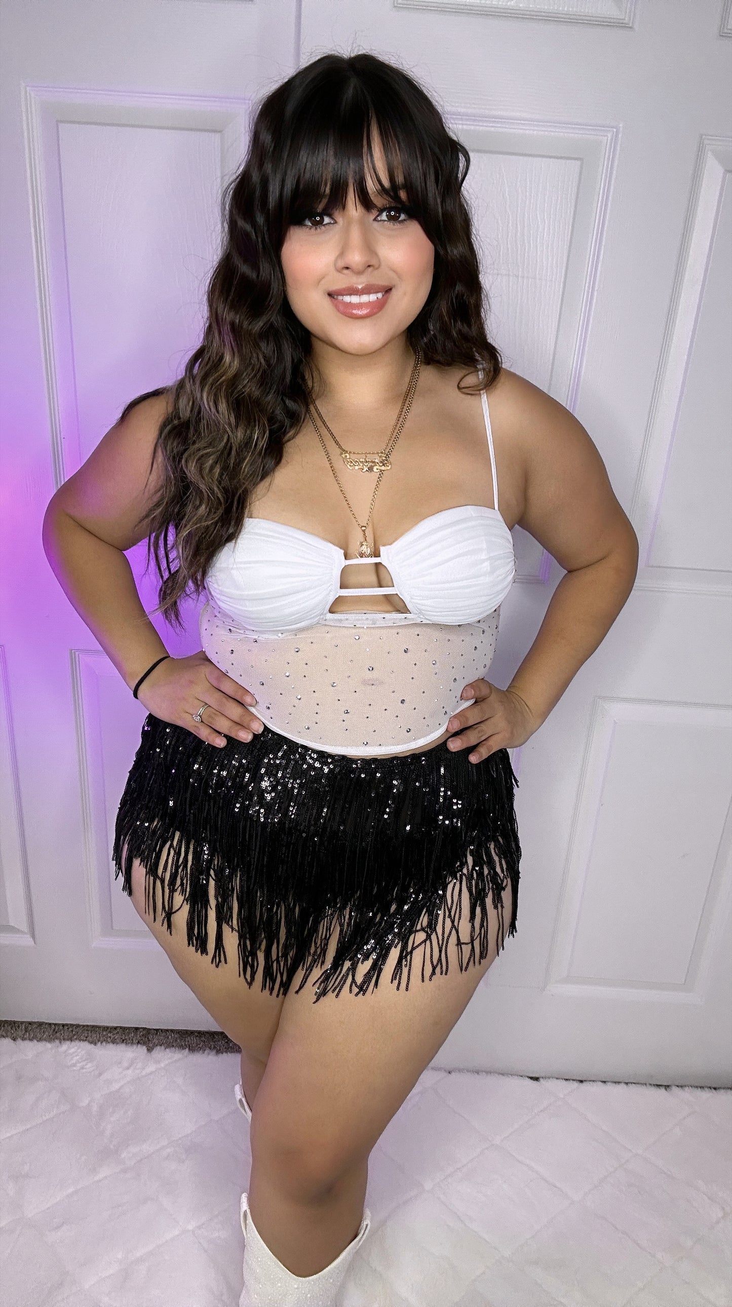 Celestial Fringe Mini Skort - Black