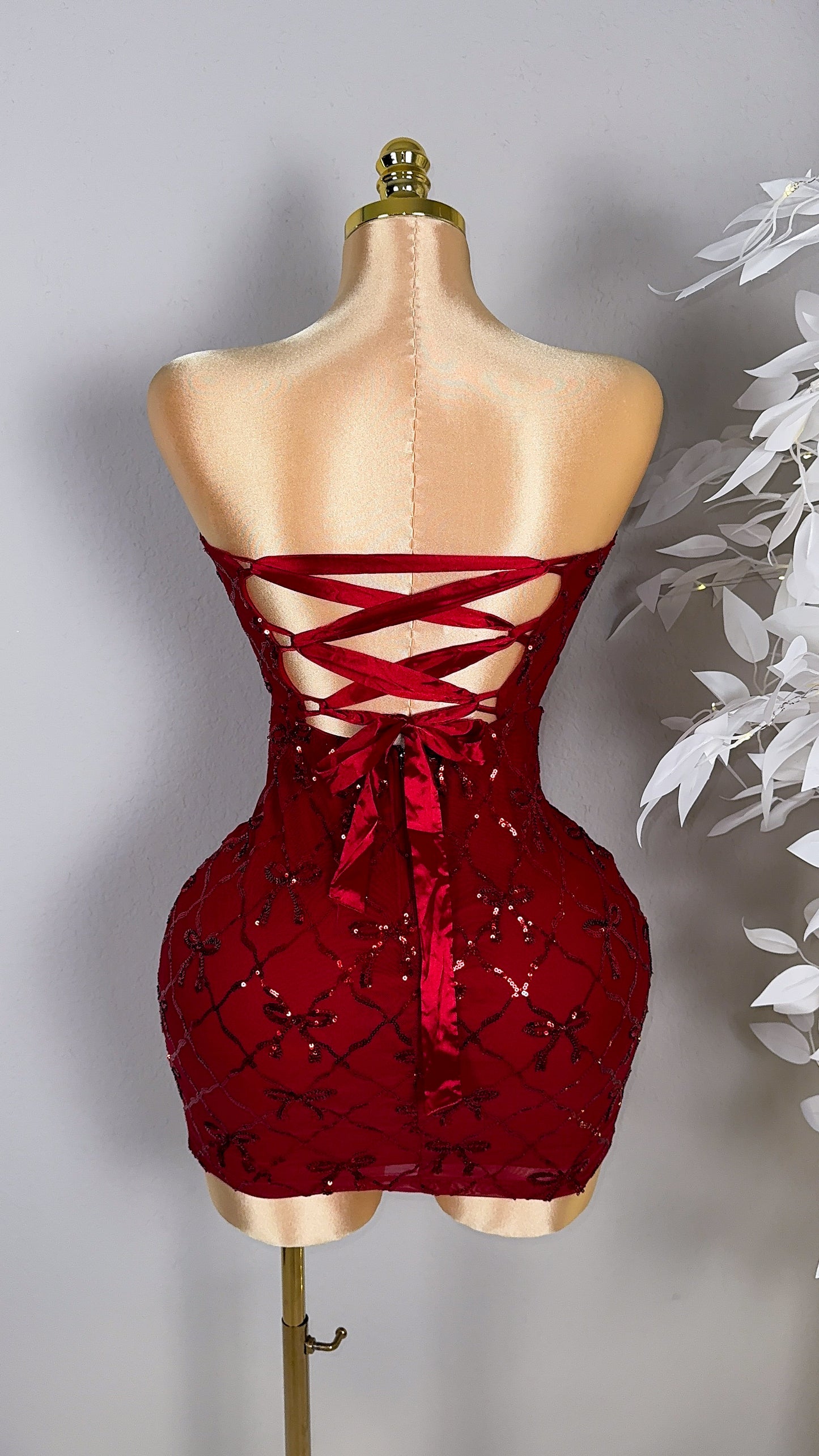 Esme Sequin Coquette Dress - Red