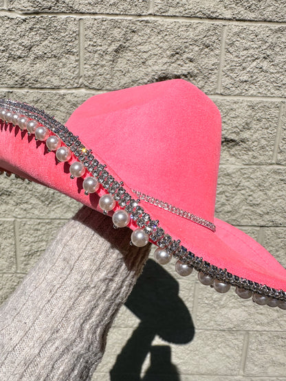 Jessica Rhinestone/Pearl Hat - Coral