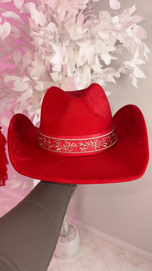 Embroidered Western Hat - Red