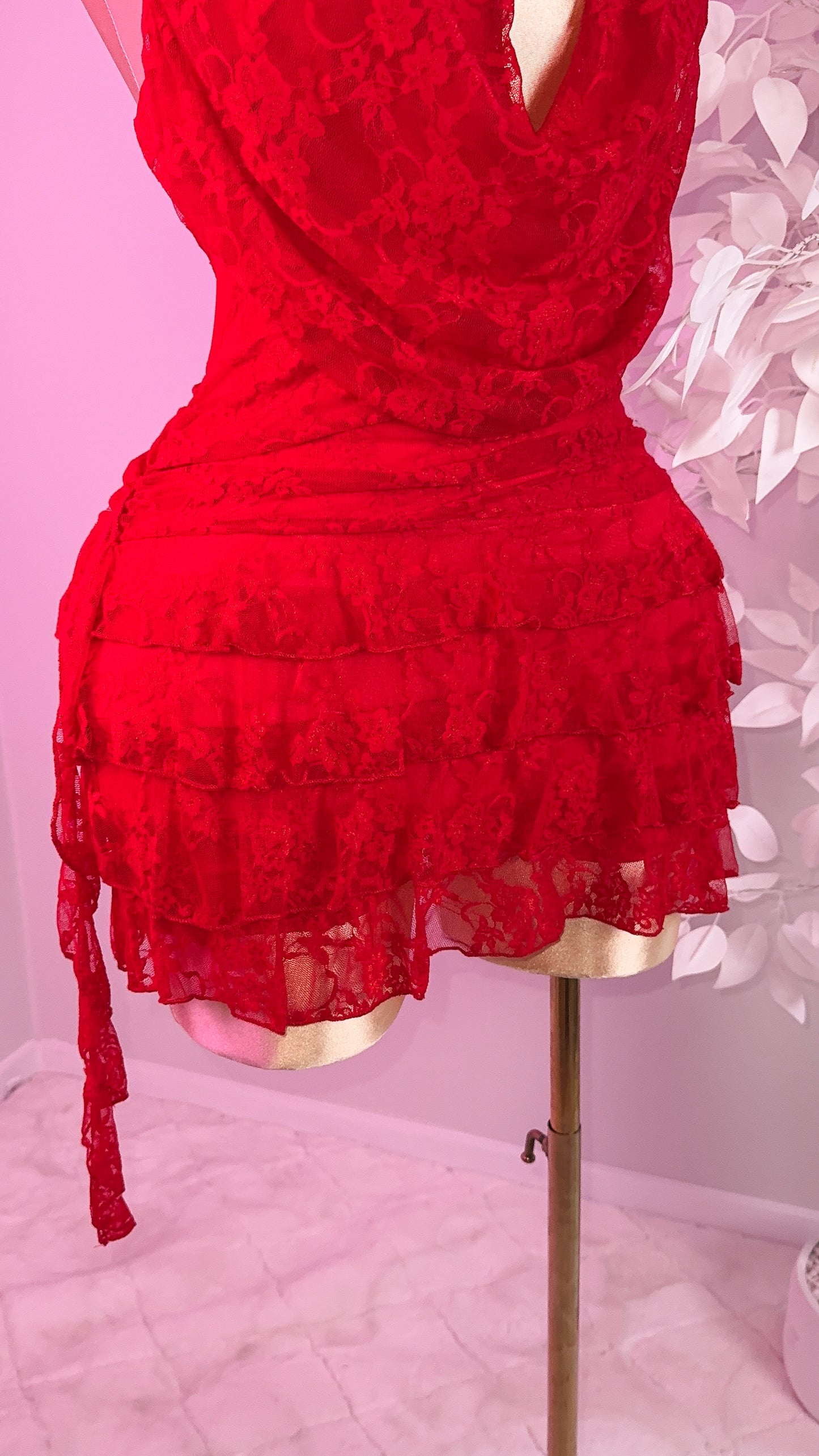 Teresa Floral Lace Romper Dress - Red