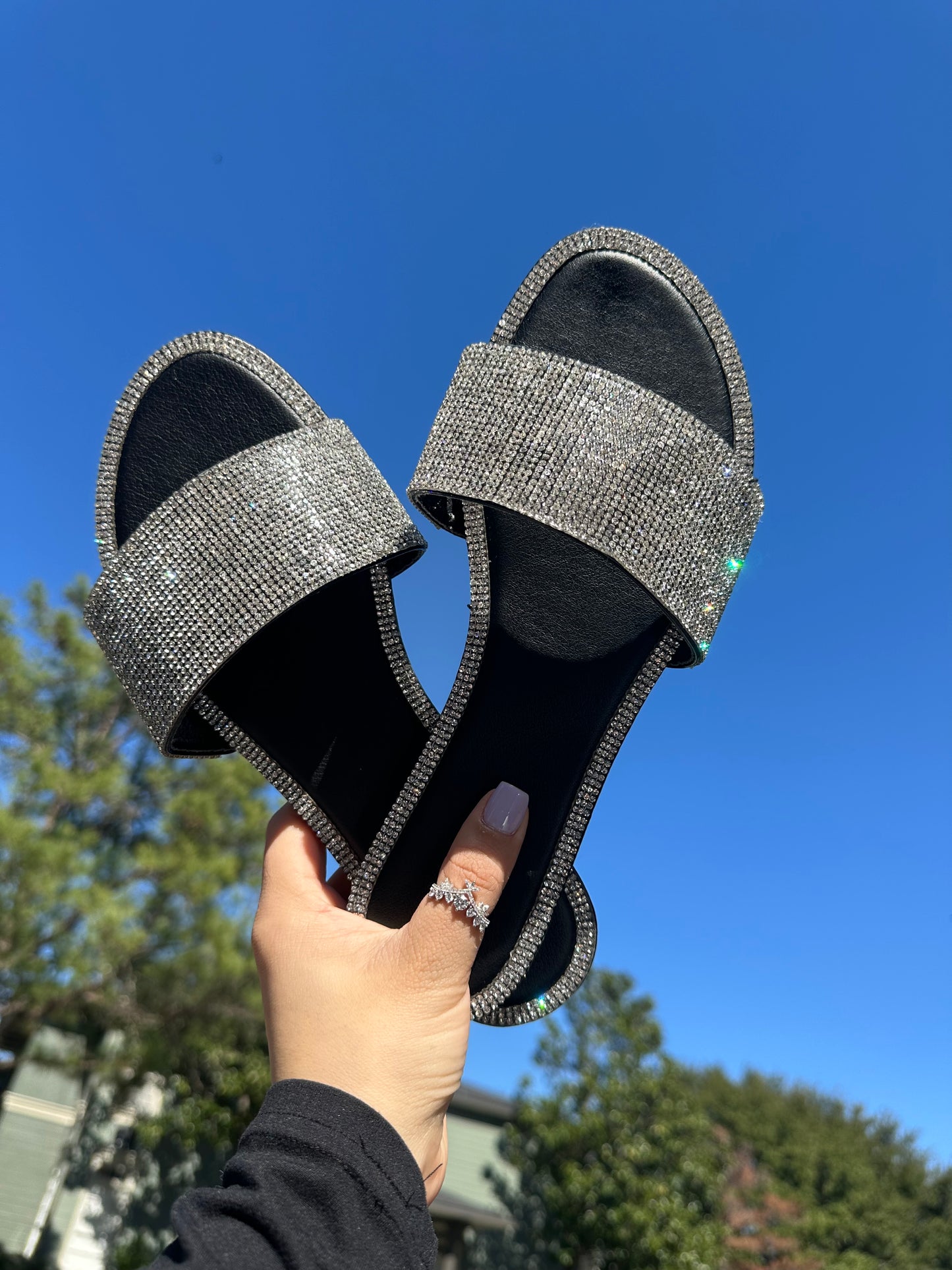 Adeline Rhinestone Sandals - Black