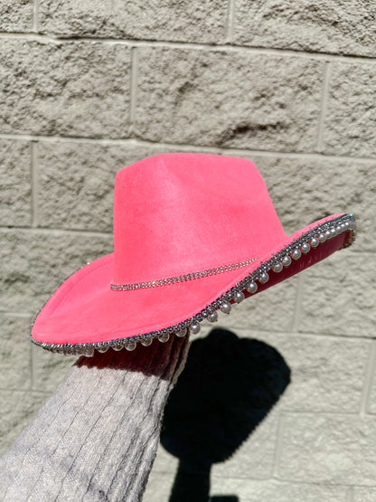 Jessica Rhinestone/Pearl Hat - Coral