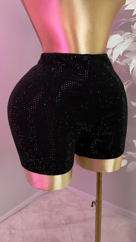 Gaby Rhinestone Shorts - Black - Plus Size
