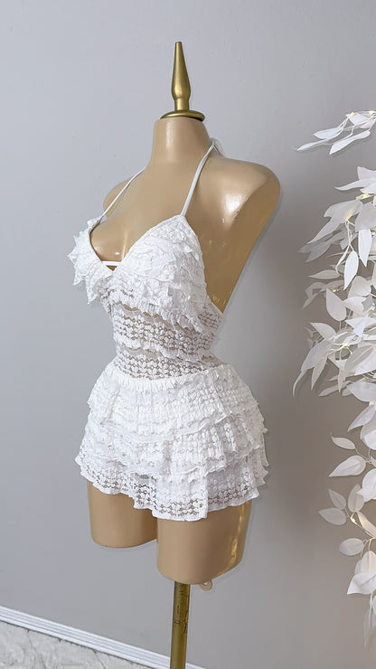Violeta Lace Romper Dress - White
