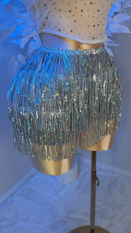 Sparklyyy Fringe Mini Skort - Silver