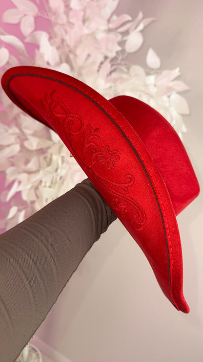 Embroidered Western Hat - Red
