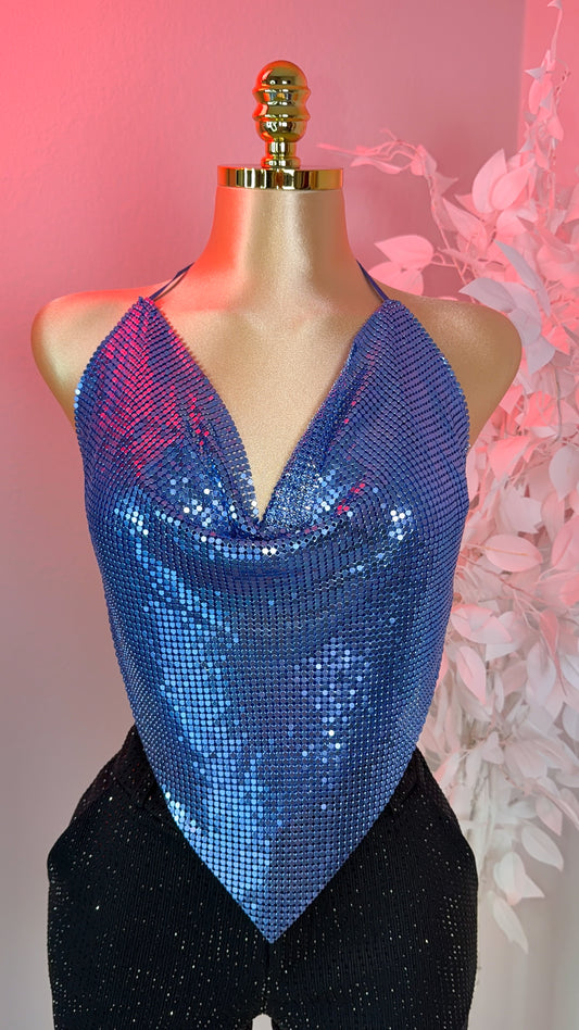Ocean Metallic Drape Top - Blue