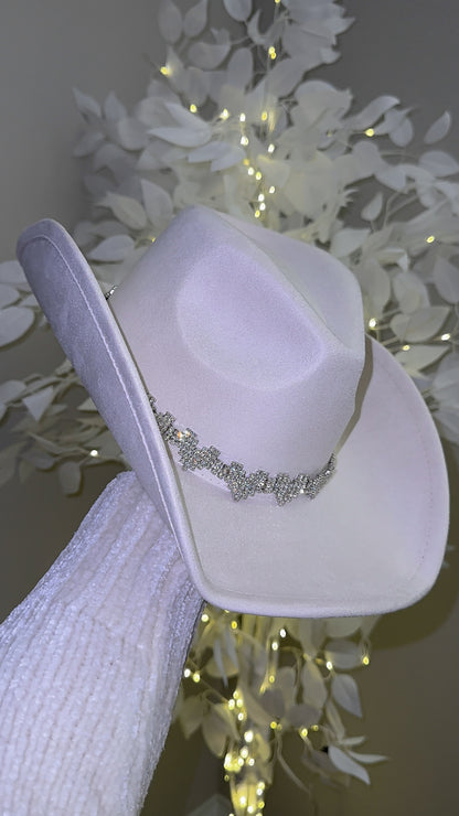 Annalise Rhinestone Heart Western Hat - White