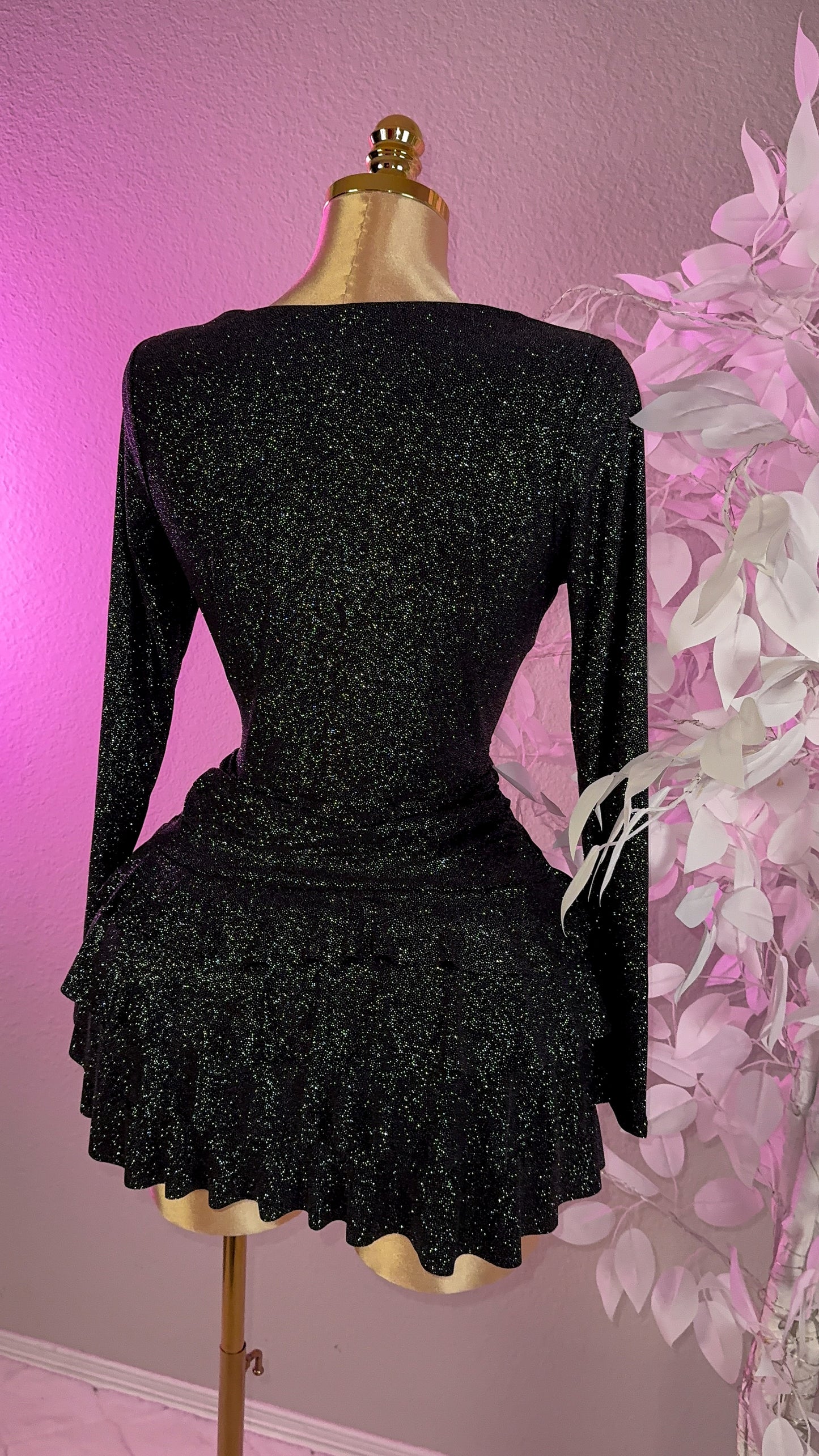 Itzel Glitter Romper Dress - Black