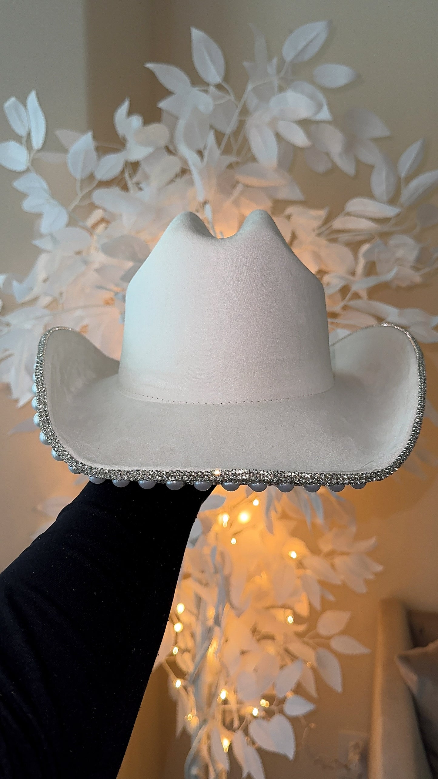 Jasmine Rhinestone/Pearl Western Hat - White