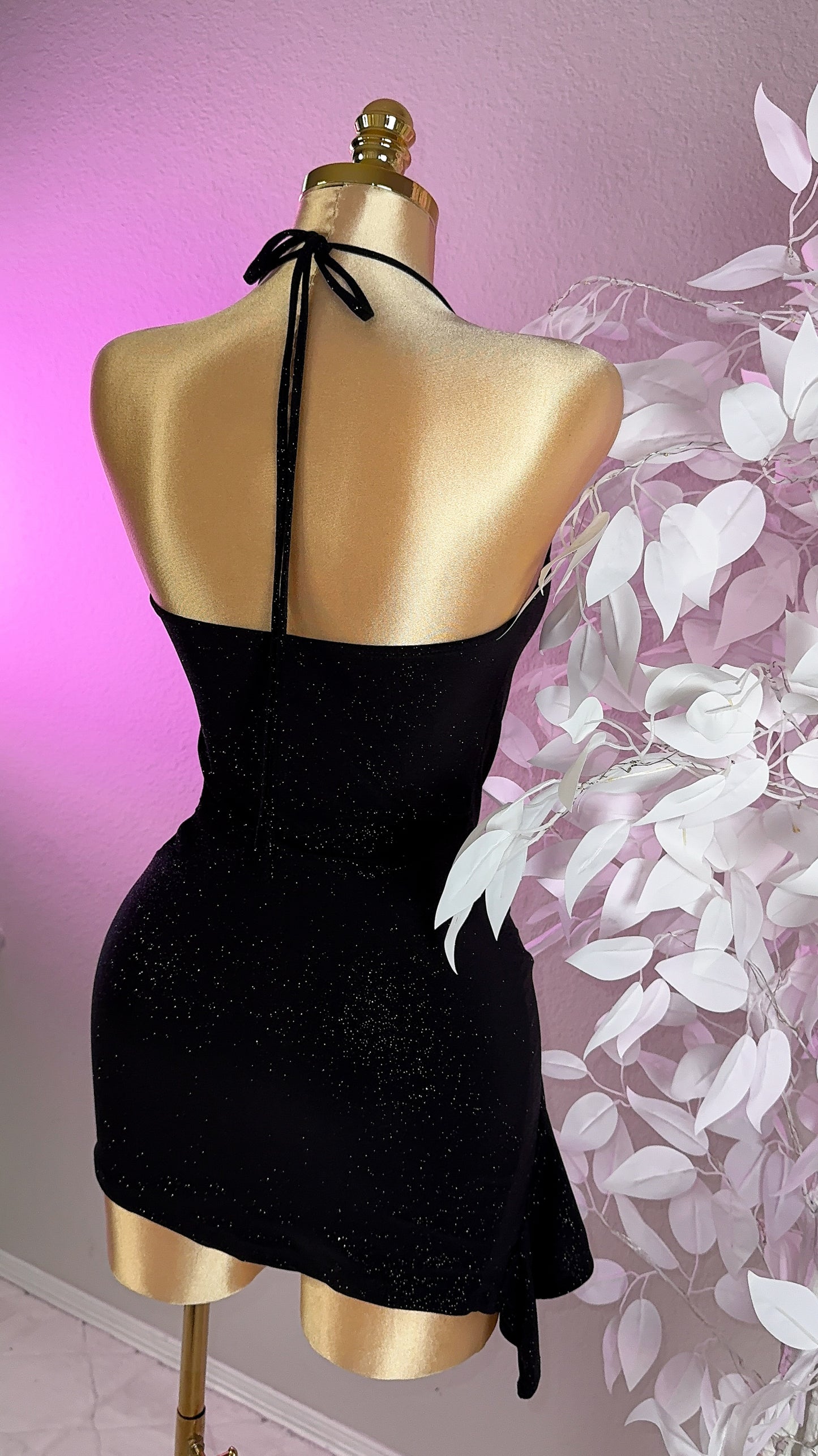 Victoria Glitter Mini Dress - Black