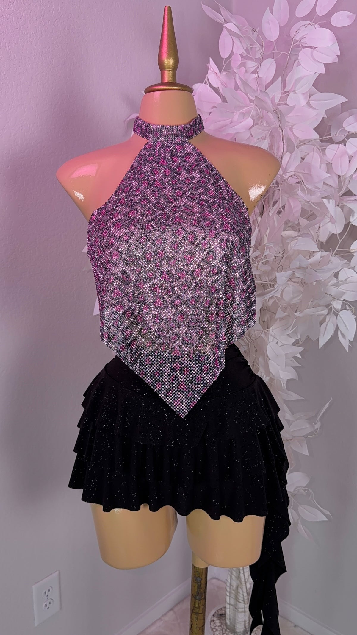 Fantasy Rhinestone Top - Pink Leopard