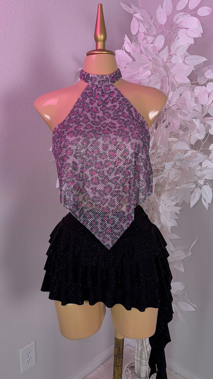 Fantasy Rhinestone Top - Pink Leopard