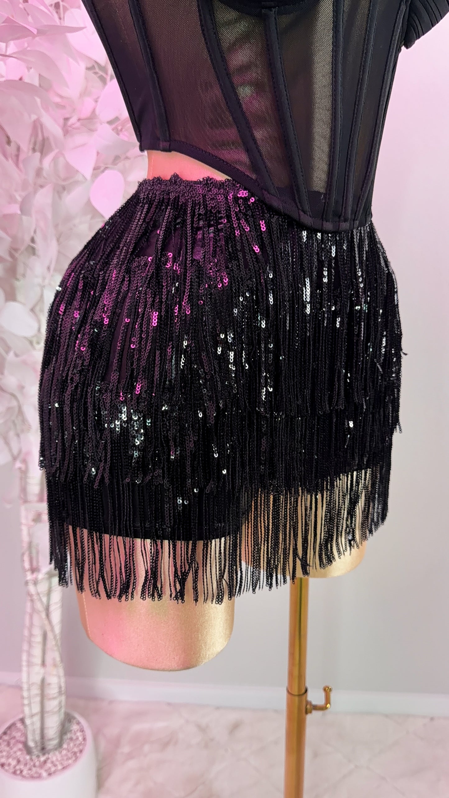 Sparklyyy Fringe Mini Skort - Black