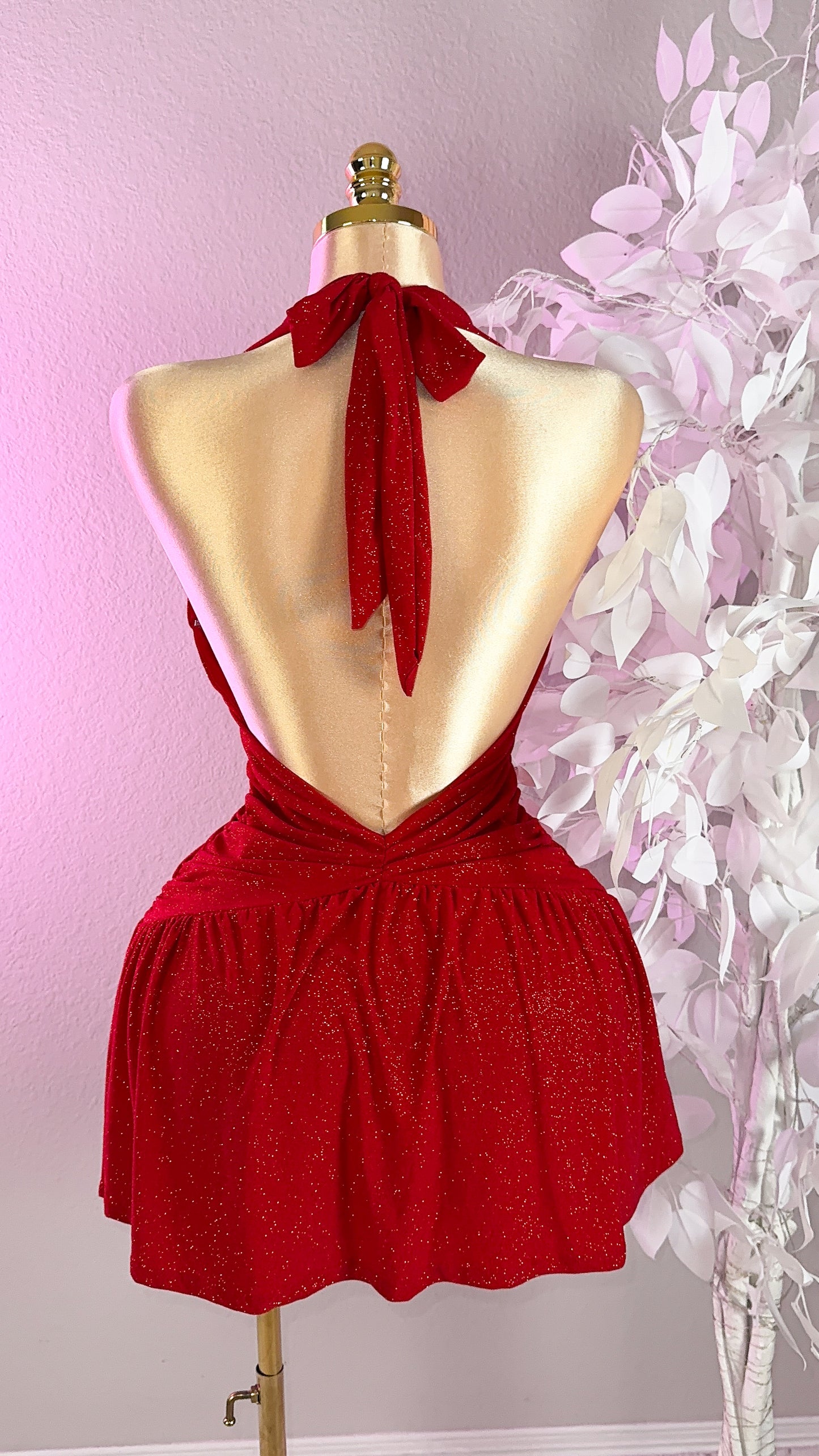 Lia Glitter Romper Dress - Red