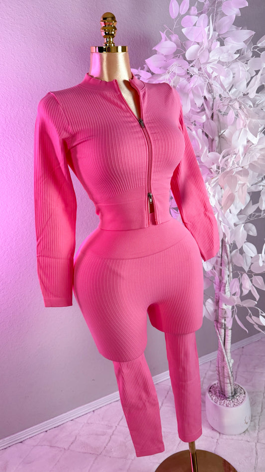 Yesenia Ribbed Set - Pink (Tummy Control)