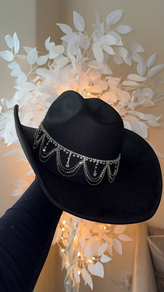 Carrie Rhinestone Western Hat - Black