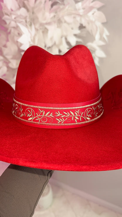 Embroidered Western Hat - Red