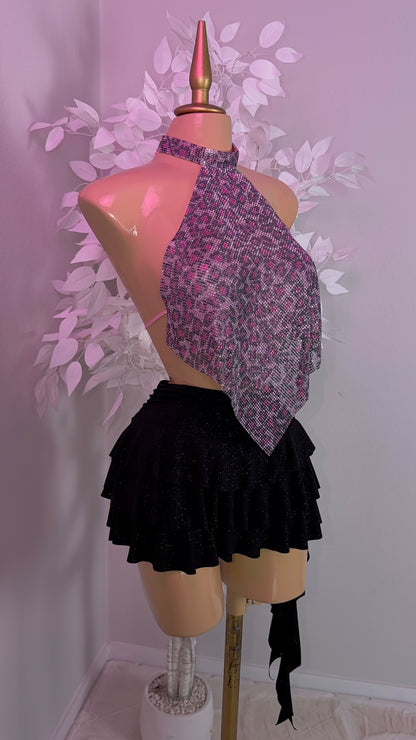 Fantasy Rhinestone Top - Pink Leopard