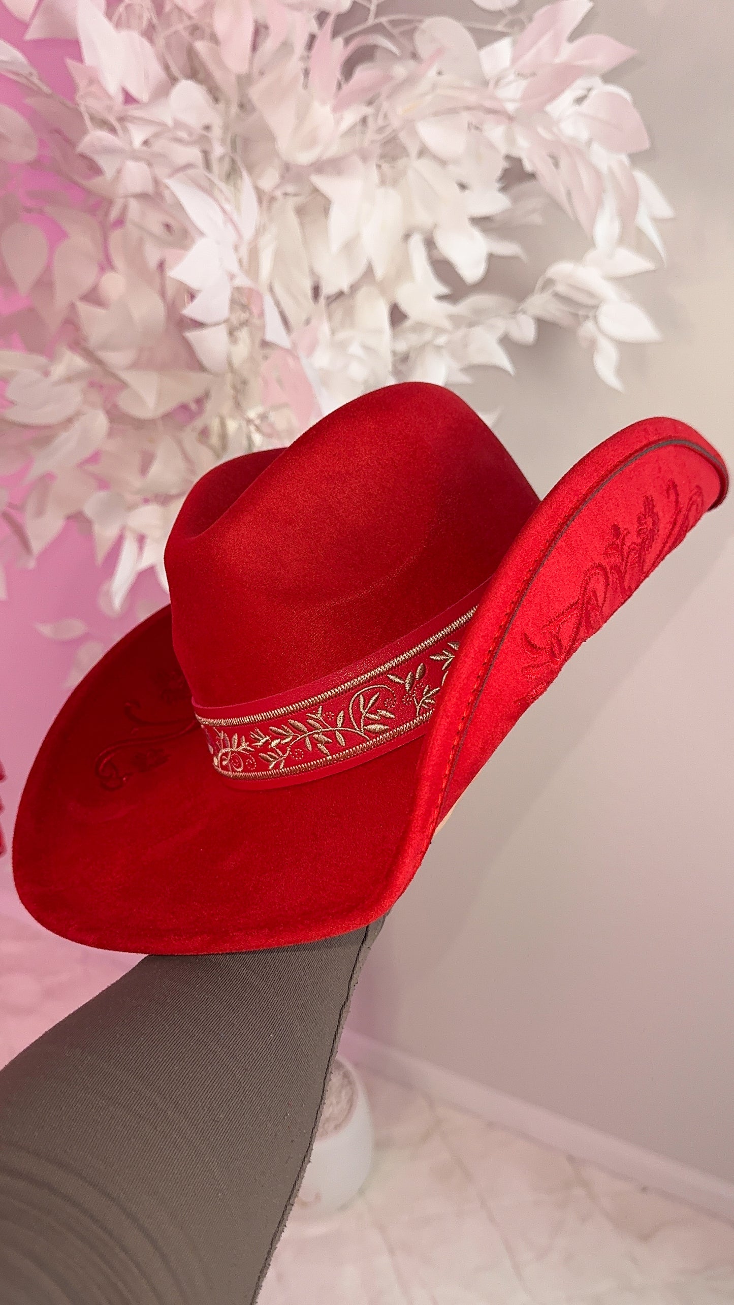 Embroidered Western Hat - Red