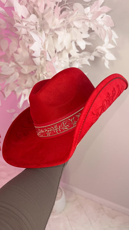 Embroidered Western Hat - Red