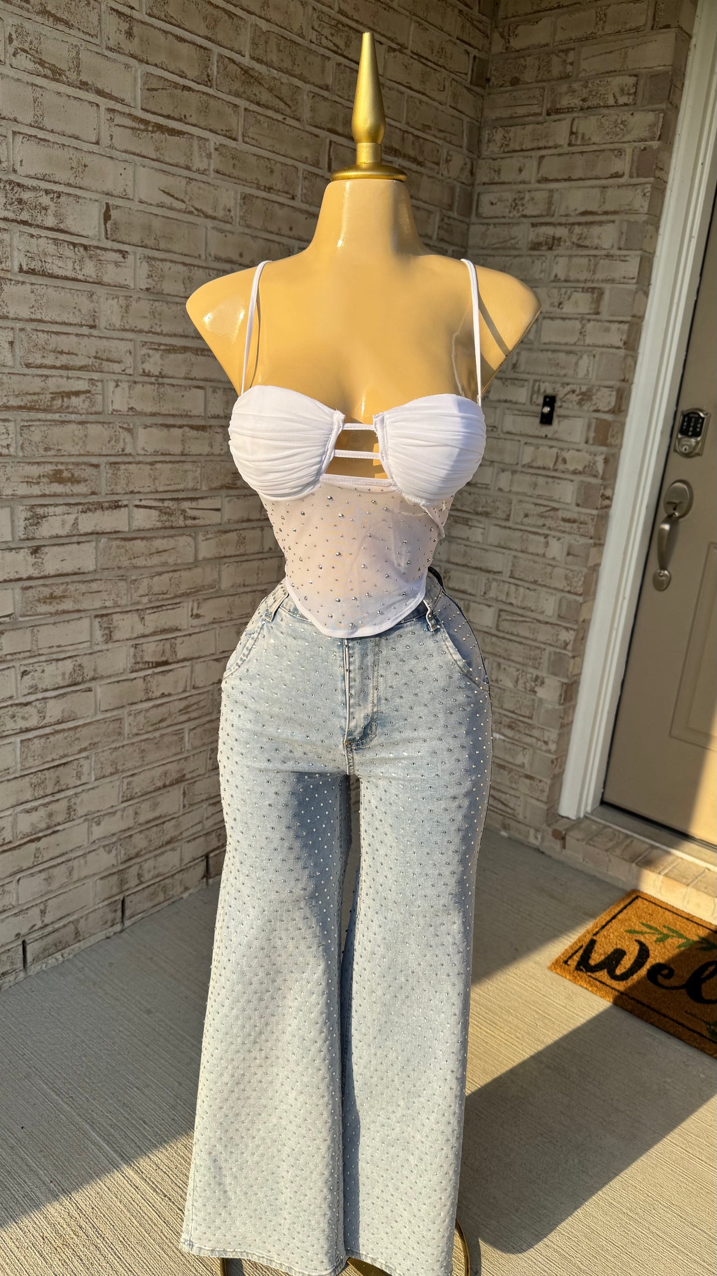 Secreto Rhinestone Top - White