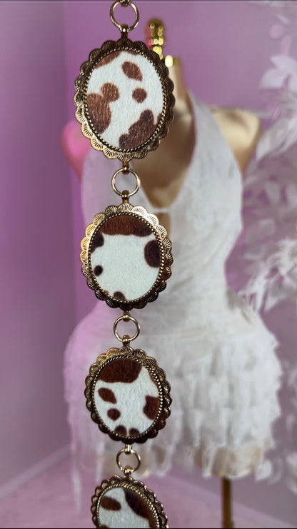 Cowhide Western Chain Belt - Brown