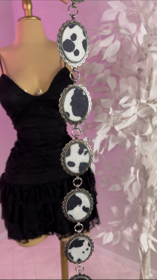 Cowhide Western Chain Belt - Black