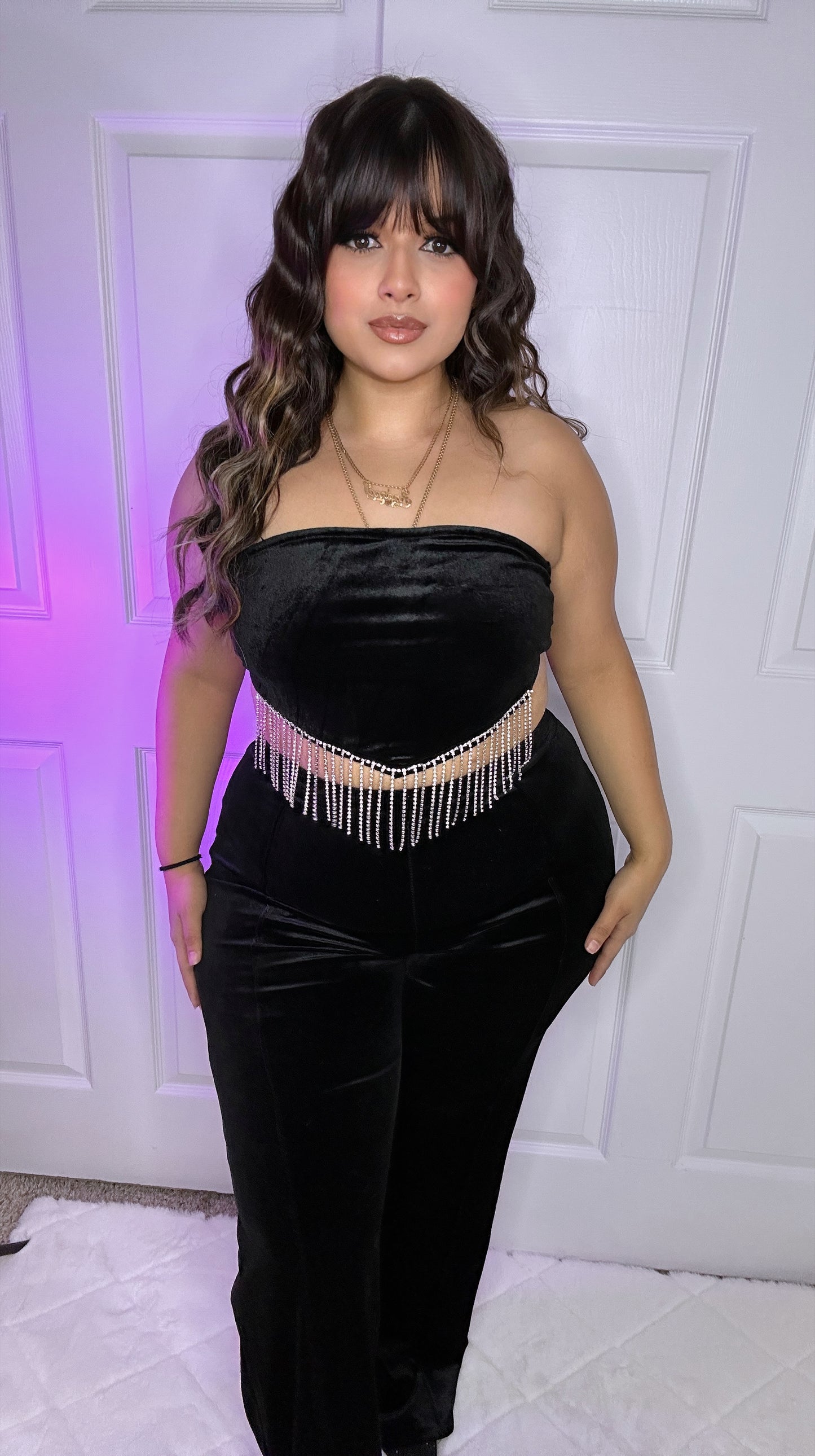 Salvame Velvet Rhinestone Set - Black