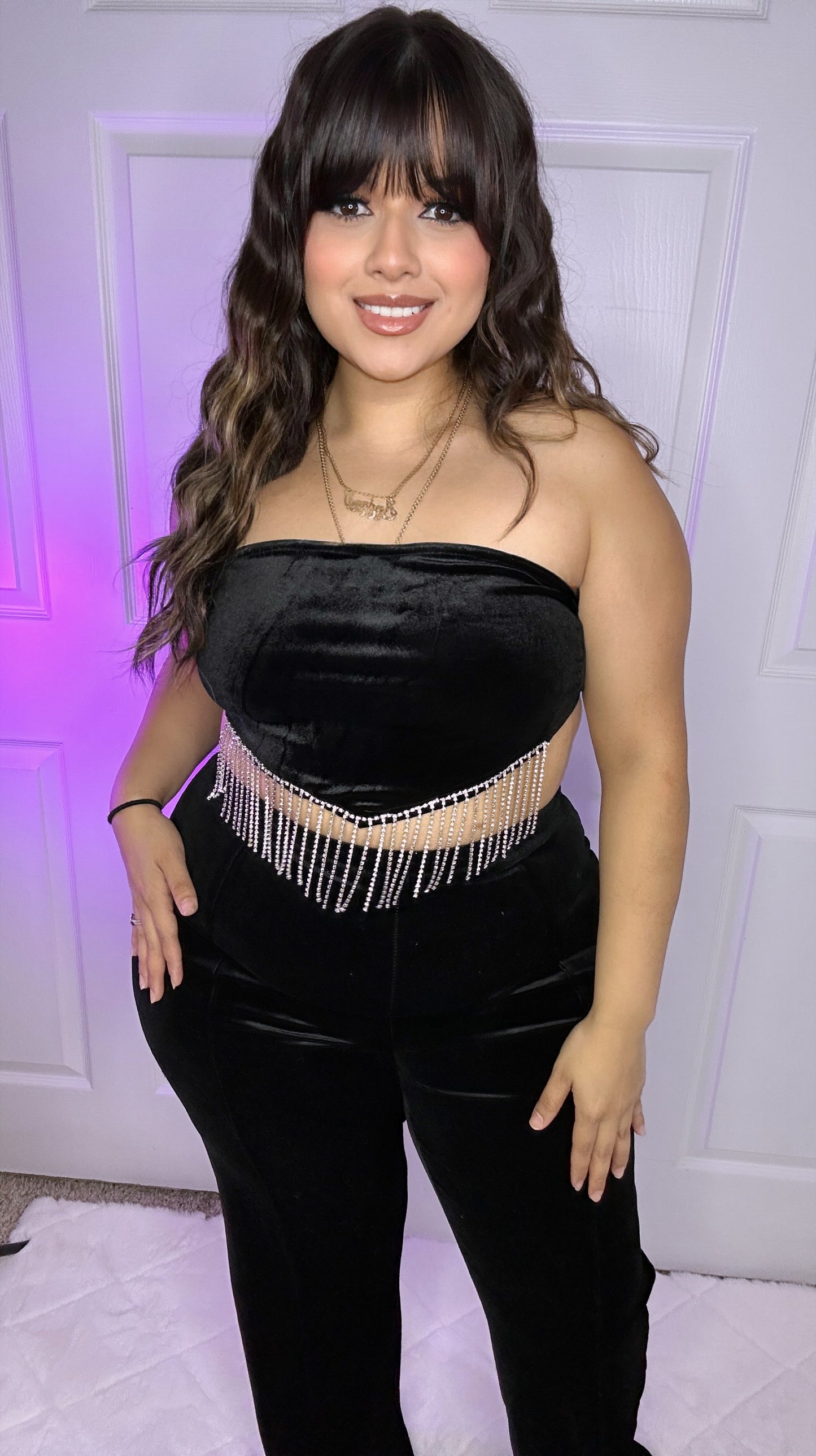 Salvame Velvet Rhinestone Set - Black