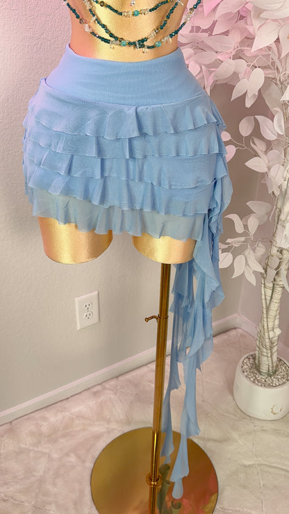 Eclipse Ruffle Mini Skirt- Light Blue (Built In Shorts)