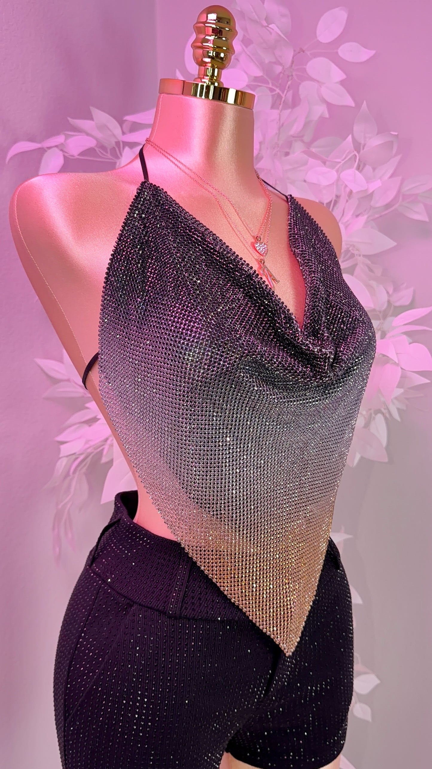 Sparklyyy Rhinestone Top - Black/Gold