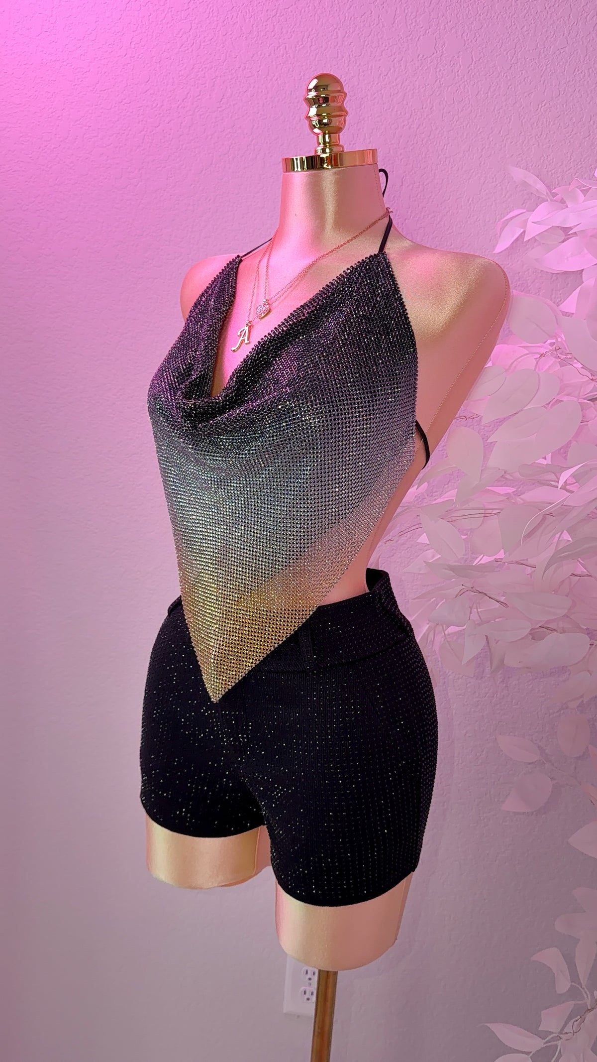 Sparklyyy Rhinestone Top - Black/Gold