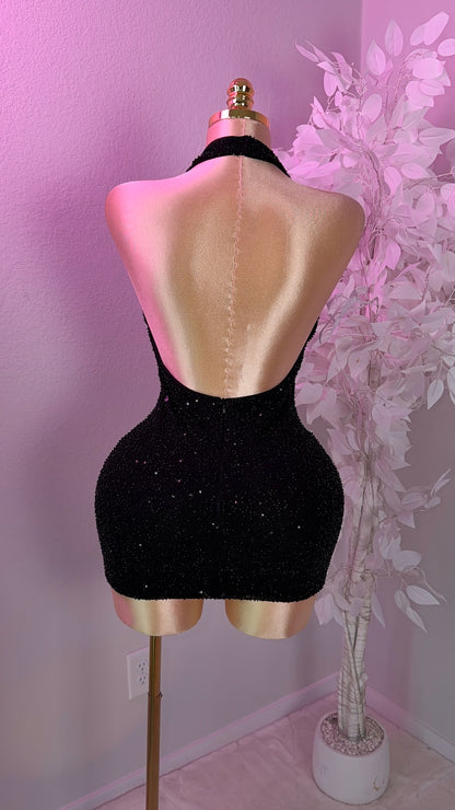 Diosa Beaded Mini Dress - Black