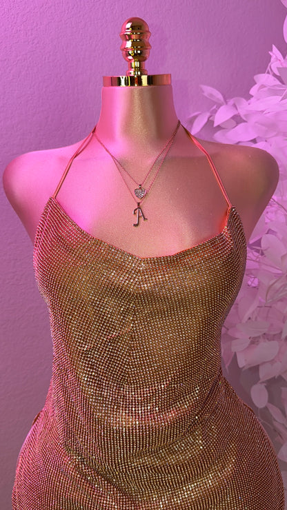 Milagros Rhinestone Dress - Gold