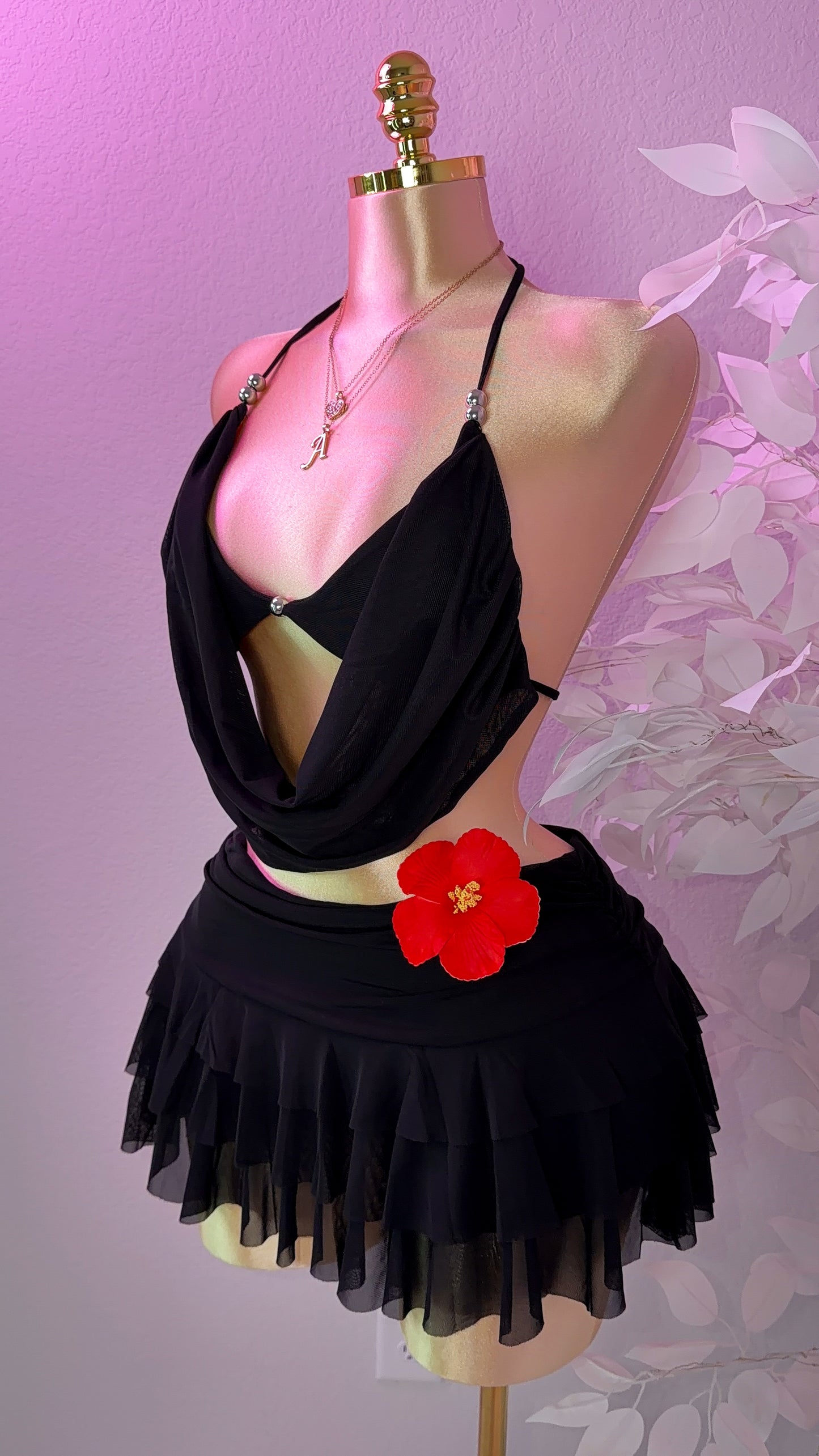 Gatubela Ruffle Mini Skirt Set - Black