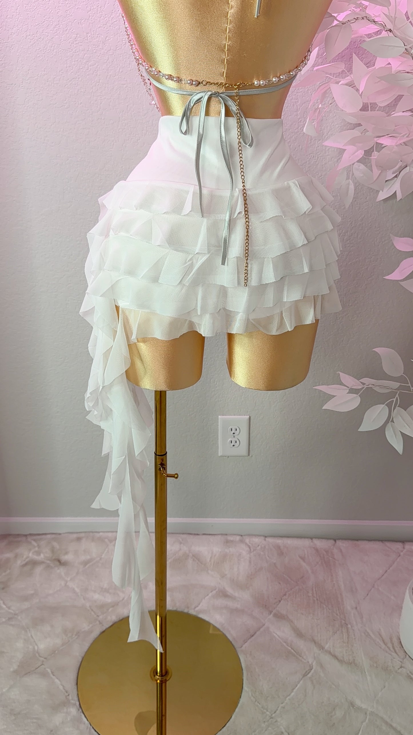 Eclipse Ruffle Mini Skirt- White (Built In Shorts)