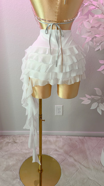 Eclipse Ruffle Mini Skirt- White (Built In Shorts)