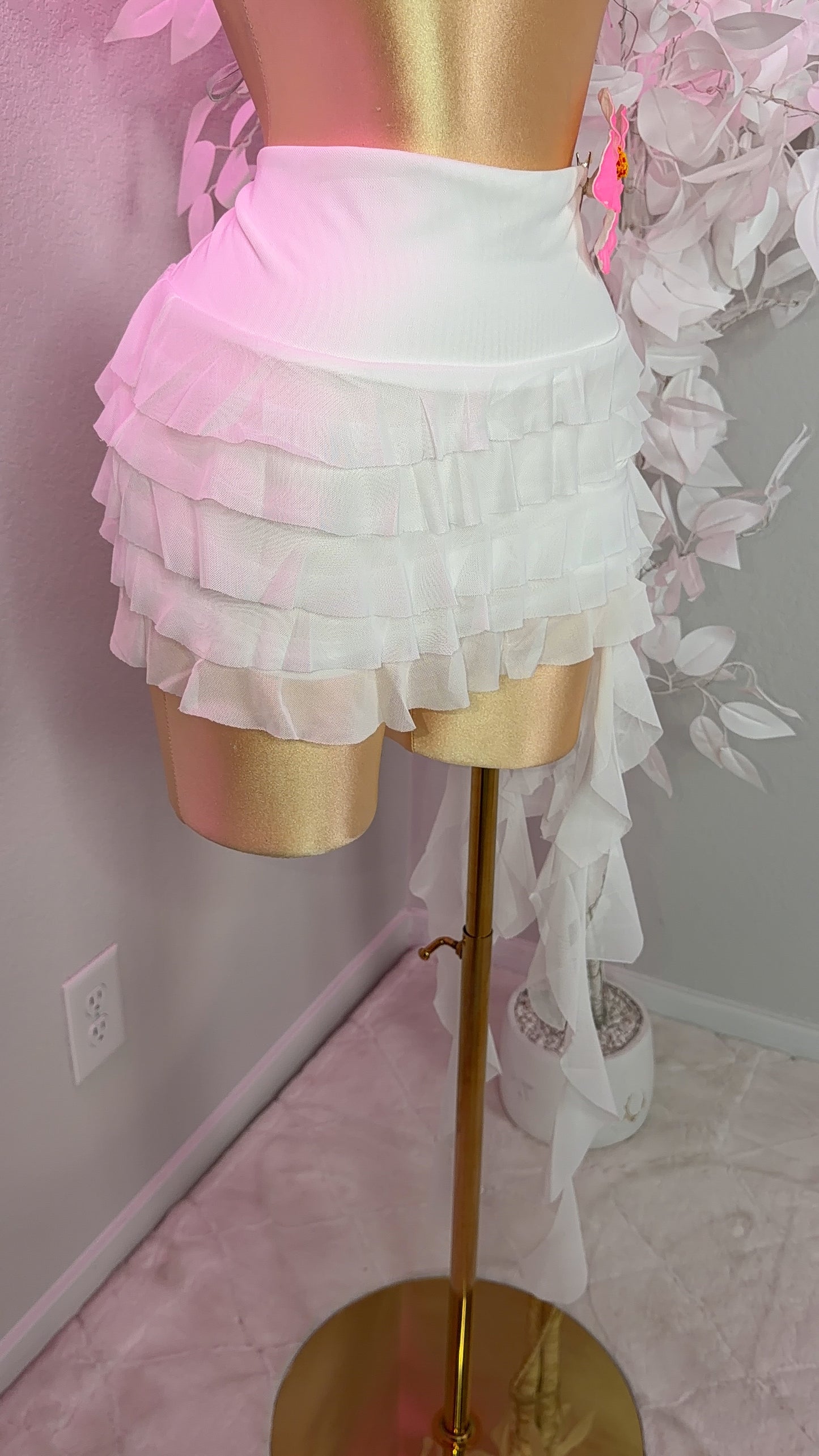 Eclipse Ruffle Mini Skirt- White (Built In Shorts)