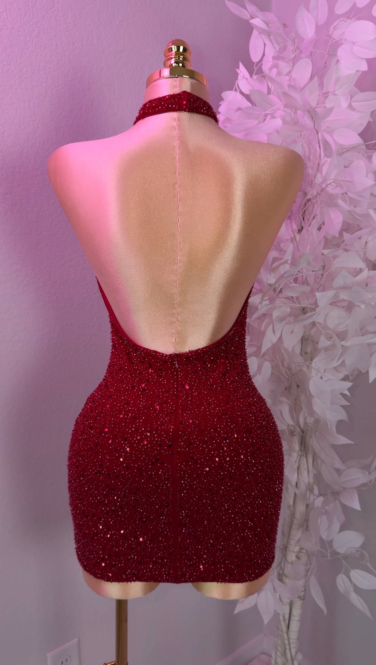 Diosa Beaded Mini Dress - Burgundy