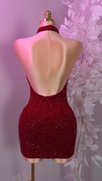 Diosa Beaded Mini Dress - Burgundy