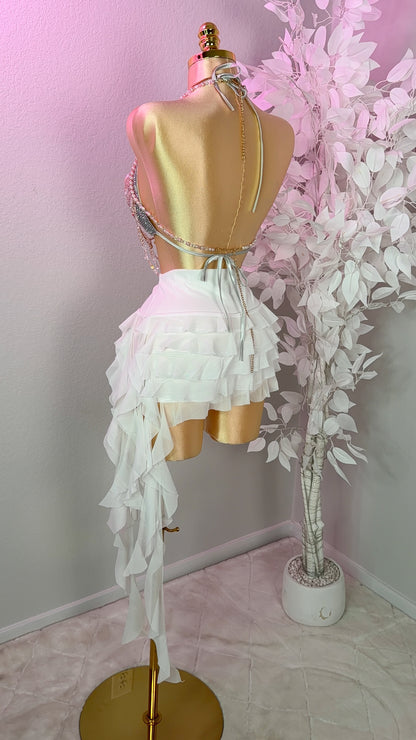 Eclipse Ruffle Mini Skirt- White (Built In Shorts)