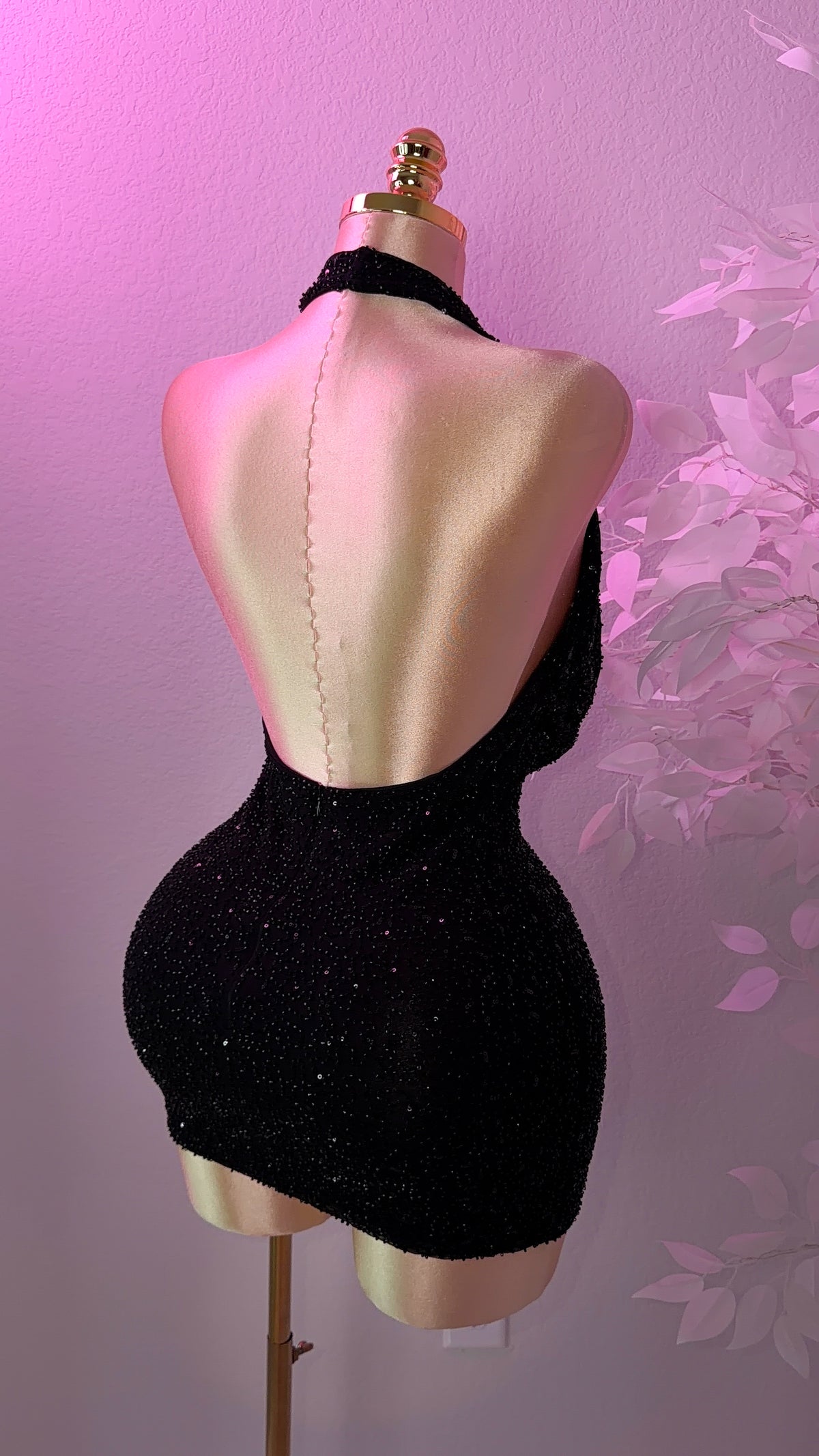 Diosa Beaded Mini Dress - Black