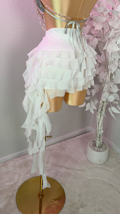 Eclipse Ruffle Mini Skirt- White (Built In Shorts)